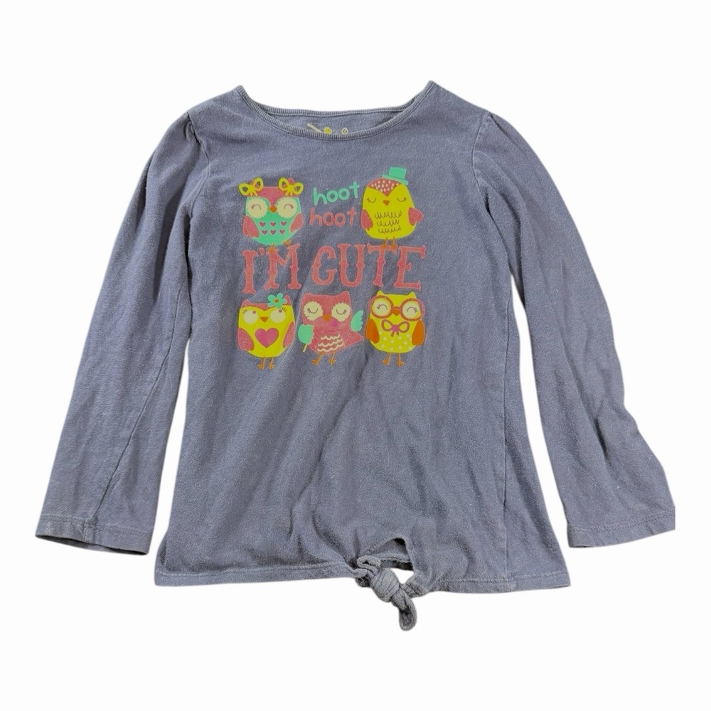 Girls Hoot Hoot I'm Cute Owl Graphic Long Sleeve Tie Front Top Purple